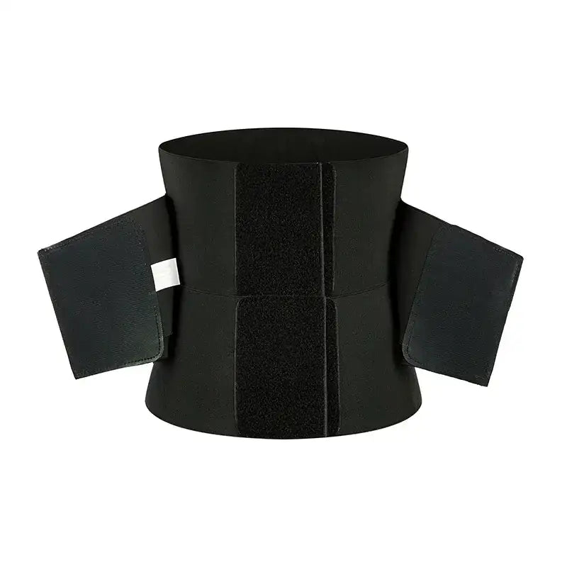 Black elastic waist trainer with adjustable velcro straps and a smooth, form-fitting design.