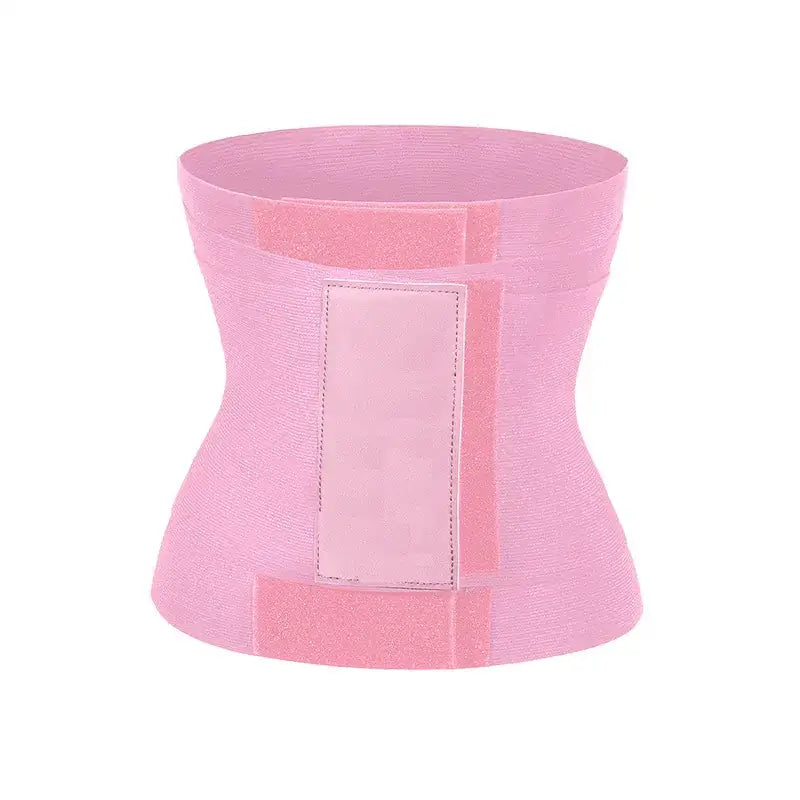 Pink elastic waist trainer with adjustable velcro straps and a central panel for secure fit.