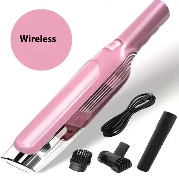 Pink wireless handheld vacuum cleaner with a sleek, glossy finish and chrome accents.