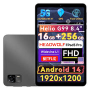 Headwolf Android 14 Tablet FPad5 Pro 8.4 inch Helio G99 Android Tablet 16GB RAM + 256GB ROM FHD 1920 * 1200 Display Gaming Tablet Widevine L1 5500mAh 13MP+8MP 2.4G/5G WiFi Tablet PC