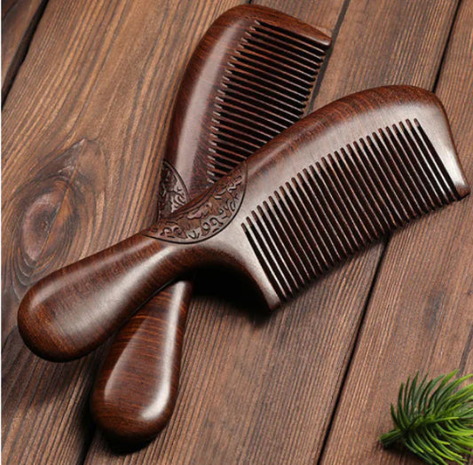Natural Sandalwood Comb with Carved Double Sides (One Piece) - Joomcy