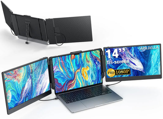 APILDELLA 14’’ Triple Laptop Screen Extender 1080P FHD Portable Dual Monitor for Laptop USB C HDMI Plug-Play Monitor Extender for Mac/Windows Fit 13”-17.3” Laptops - Joomcy