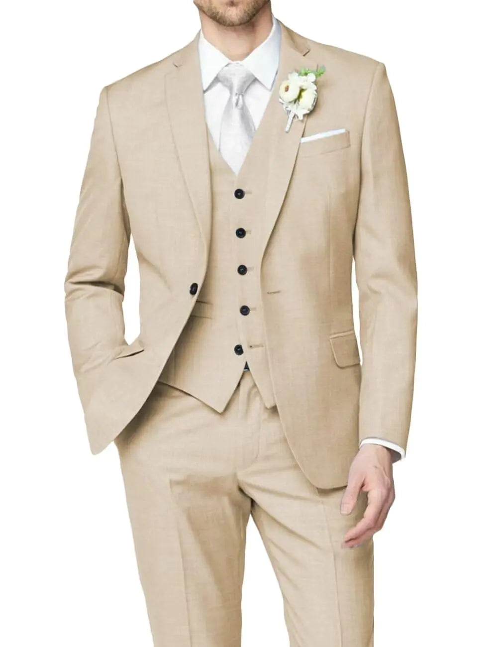 HUUTOE Mens Suits Slim Fit 3 Piece Three Piece Suits for Men Wedding Suit for Men Prom Business Christmas Suits XS Beige