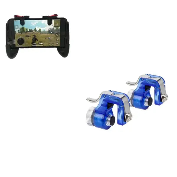 Blue and silver gaming phone grip with a textured surface for enhanced handling.