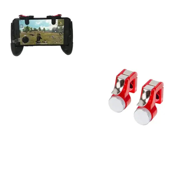 Red and silver gaming finger triggers for mobile phones.