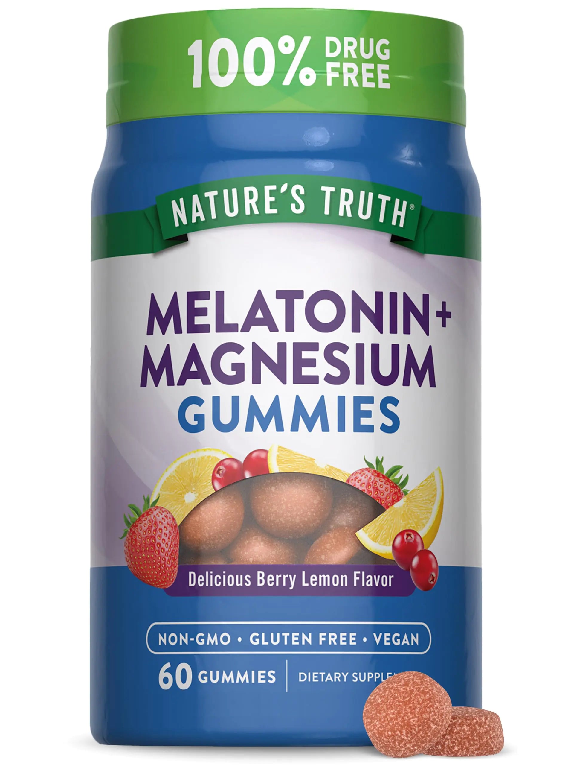 Natures Truth Melatonin with Magnesium Gummies | 60 Count | Berry Lemon Flavor | Vegan Non-GMO & Gluten Free Supplement