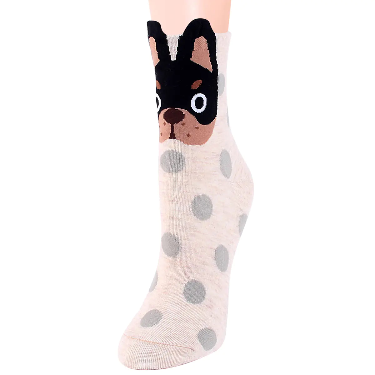 Korean Polka Dot Women's Socks with Cute Puppy Design - Joomcy
