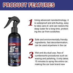 Rayhong 5 spray coating agent in a sleek black bottle with a matching spray nozzle, designed for waterproof and anti-fouling car care.