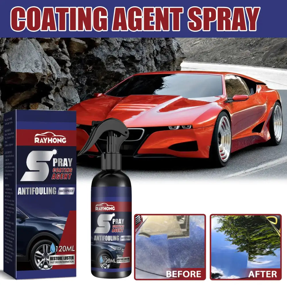 Rayhong s spray coating agent, a 120ml black spray bottle with a blue and white label, designed for waterproof antifouling car care.
