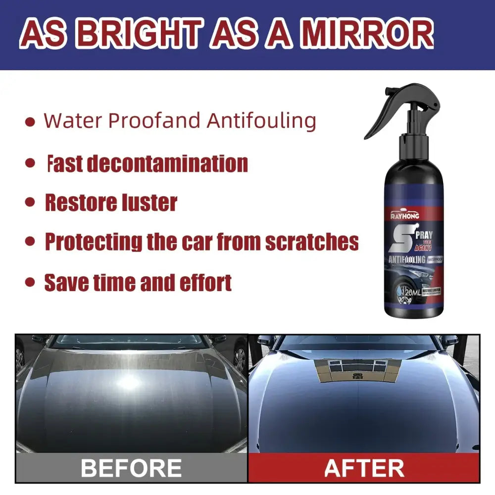 Black spray bottle with a black trigger nozzle and label featuring the brand name ’rayhong’ and product description ’5 spray coat anti-fouling agent’.