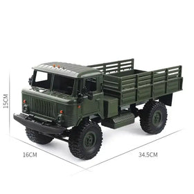 Olive green die-cast metal military truck model with rugged tires and detailed cargo bed.