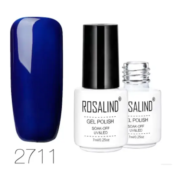 Deep blue metallic gel nail polish in a white bottle with black cap, model 2711 by rosalind.