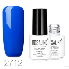 Royal blue glossy gel polish in a white bottle with black cap, model 2712 by rosalind.