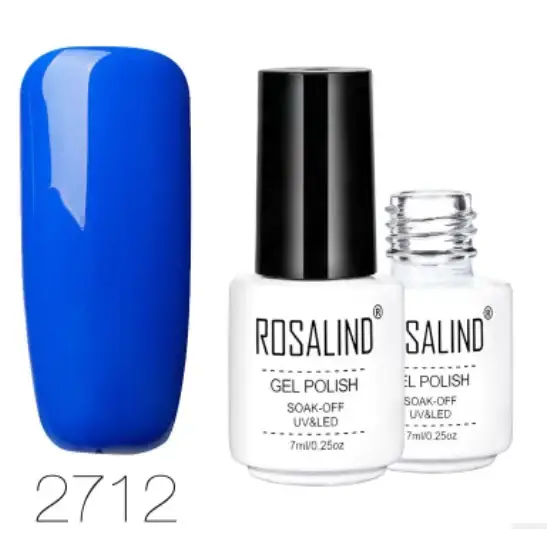 Royal blue glossy gel polish in a white bottle with black cap, model 2712 by rosalind.