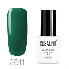 Deep emerald green gel polish in a sleek white bottle with black cap, labeled ’rosalind gel polish’ and shade number 2811.
