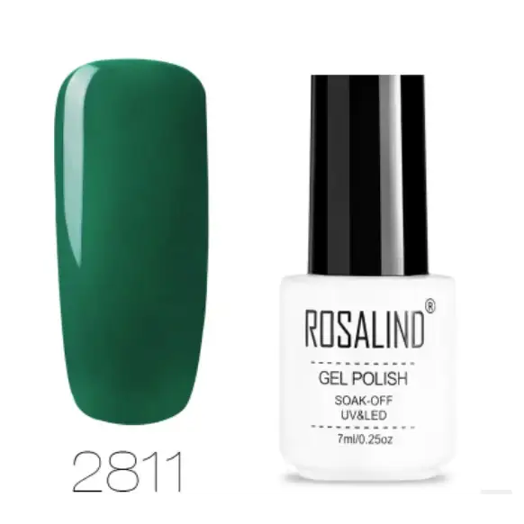 Deep emerald green gel polish in a sleek white bottle with black cap, labeled ’rosalind gel polish’ and shade number 2811.