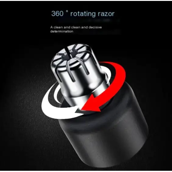 Silver 360-degree rotating razor with a sleek, metallic head and black handle.