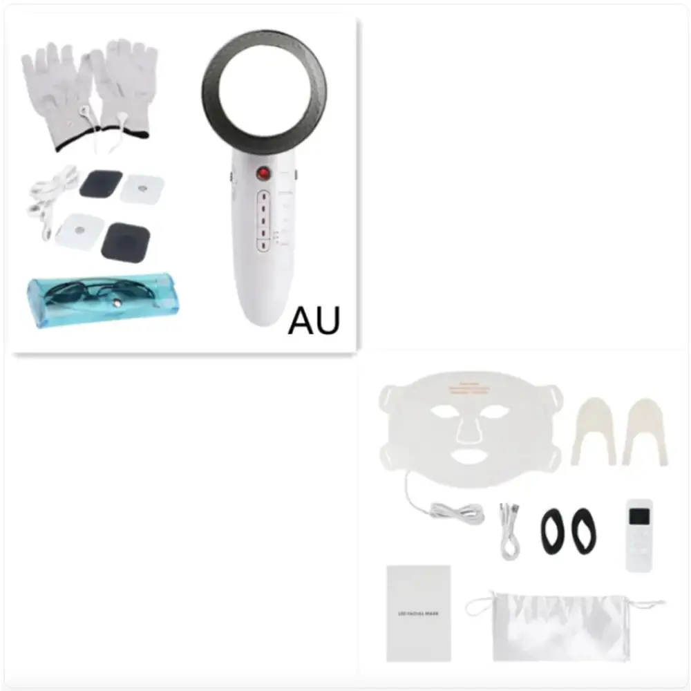 White handheld facial device with a circular black head and control buttons