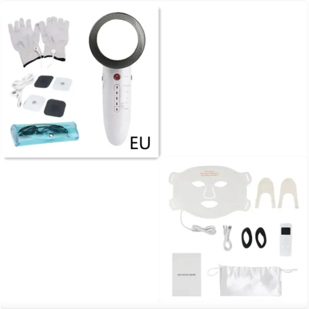 White handheld facial device with a circular ring head and control buttons