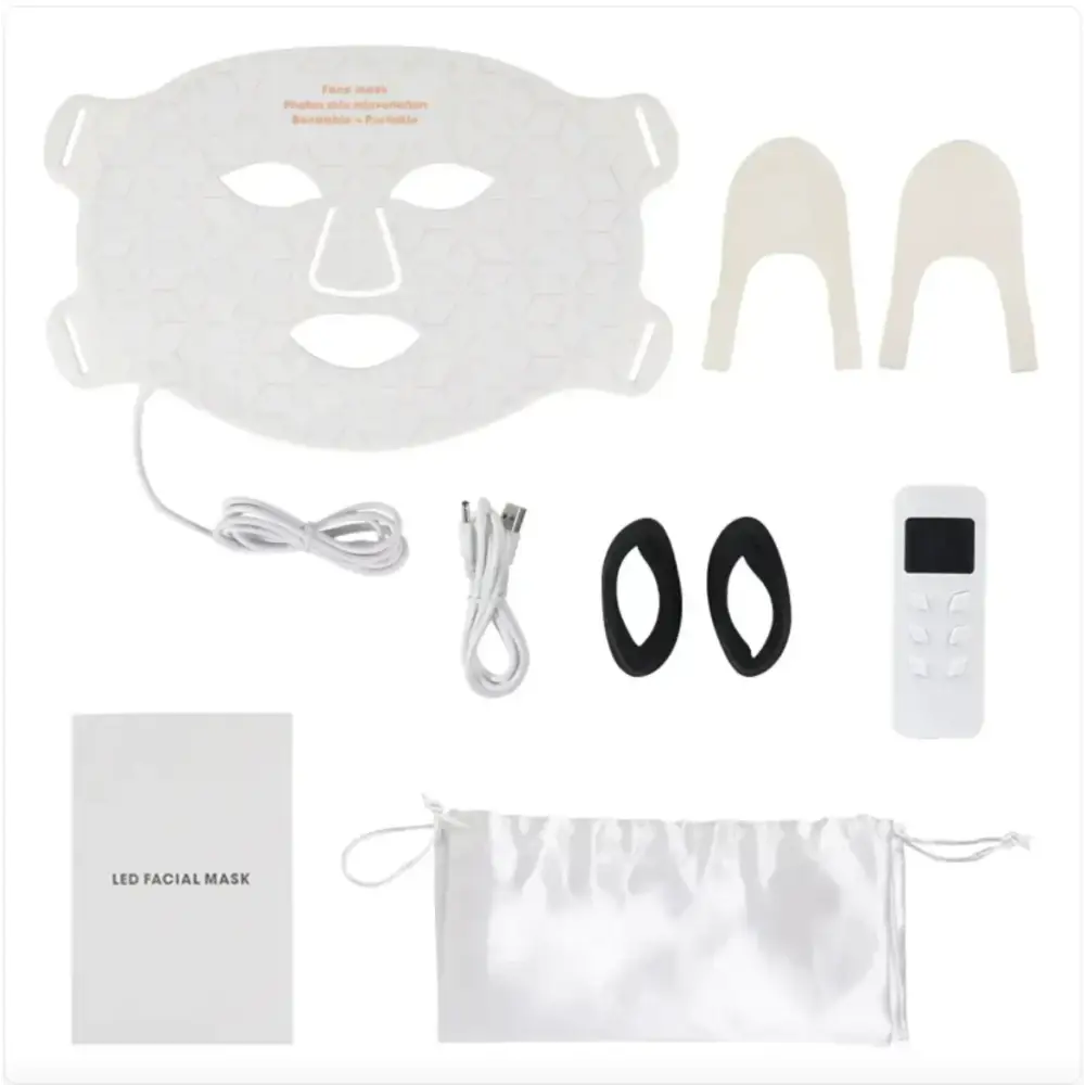 White led facial mask with cutouts for eyes, nose, and mouth.
