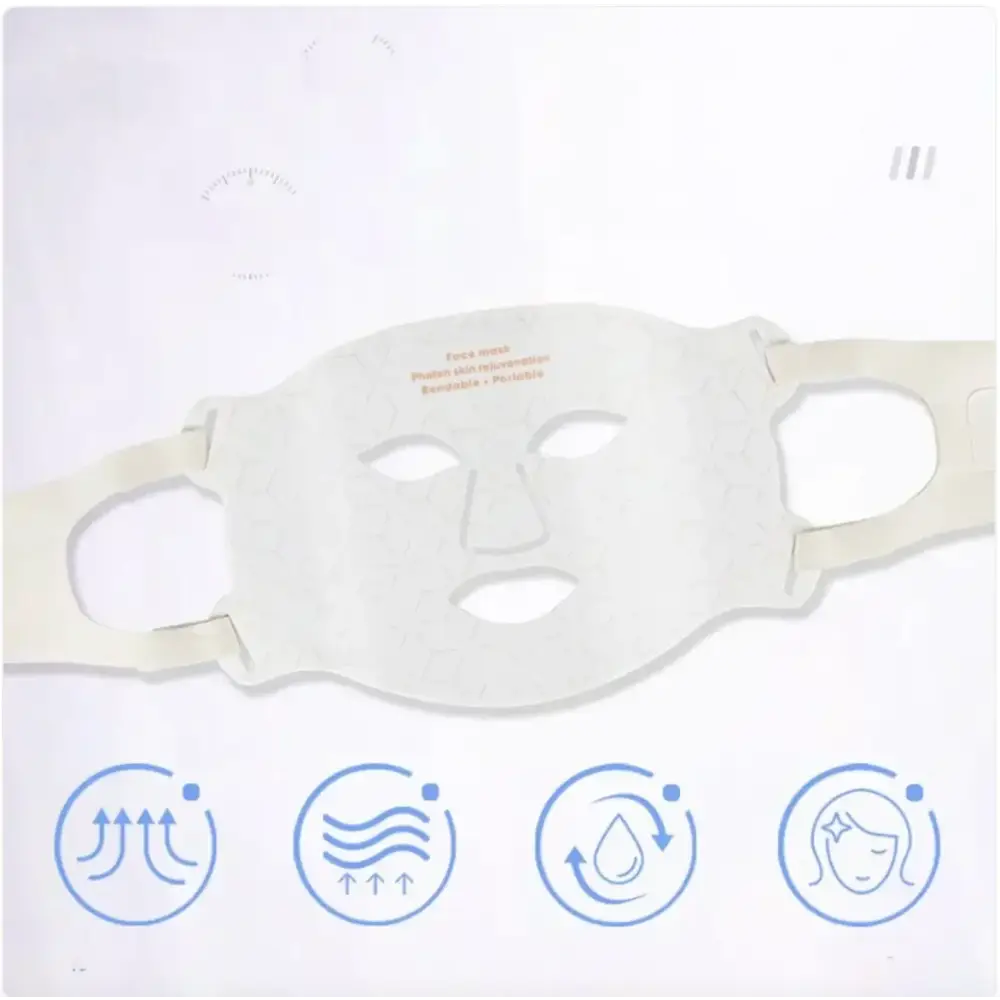 White facial mask with a smooth, flexible material and adjustable elastic straps for secure fit.