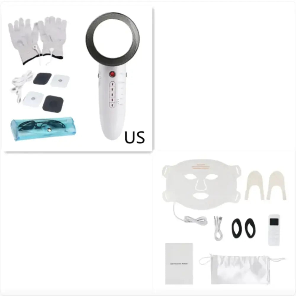 White handheld facial treatment device with a circular head and control buttons