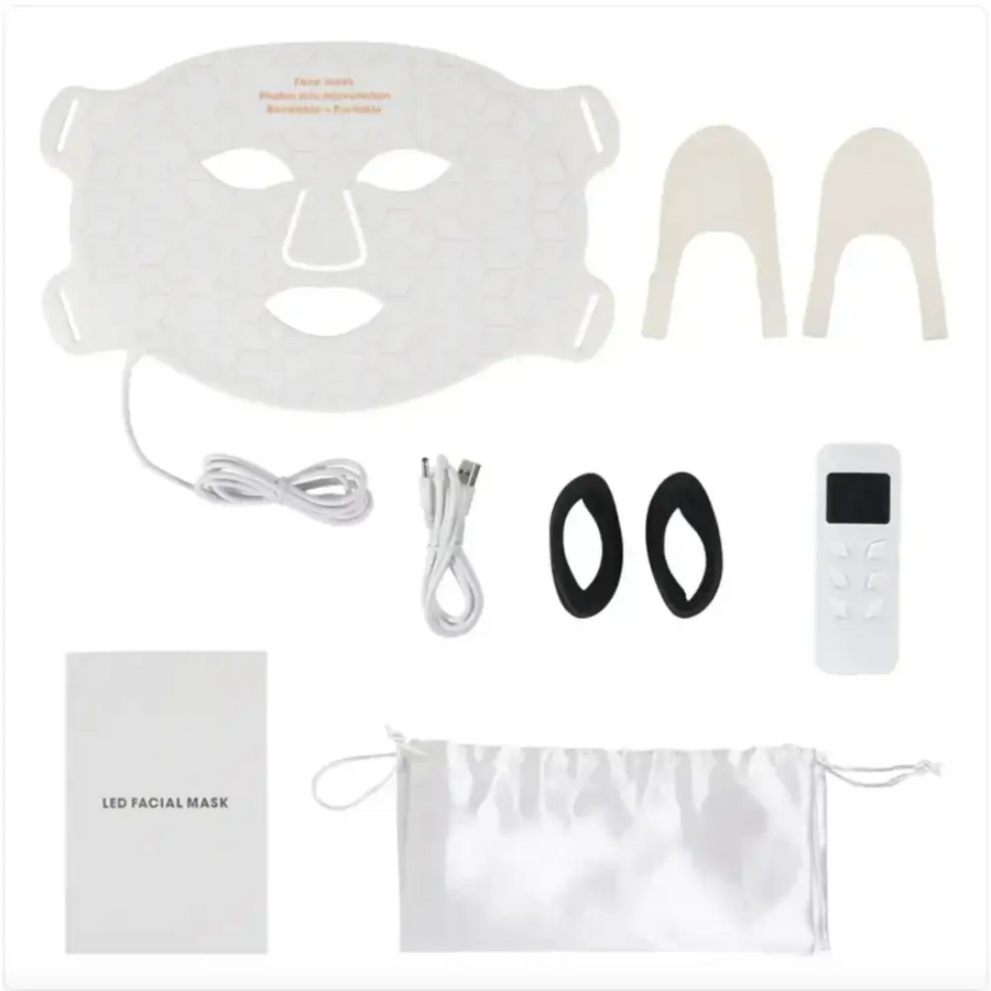White led facial mask with cutouts for eyes, nose, and mouth.