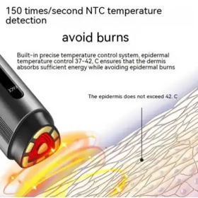 Black and red handheld device with a triangular heating tip, designed for precise temperature control during skin treatments.