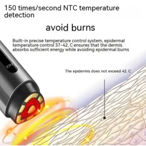 Black and red handheld device with a triangular heating tip, designed for precise temperature control during skin treatments.