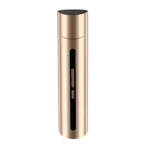 Gold-colored cylindrical device with a sleek metallic finish and black vertical slot on the side.