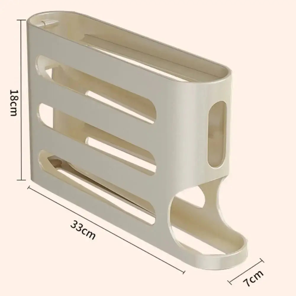 Cream-colored plastic magazine rack with three horizontal slots and a curved base.