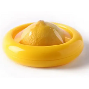 Bright yellow plastic lemon squeezer with a smooth, glossy finish.