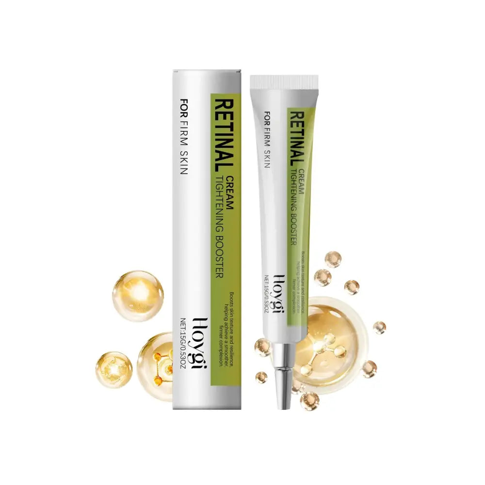 Silver and green hovai retinal tightening booster cream tube with a sleek, modern design.