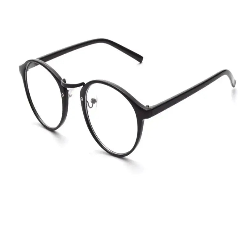 Black round-framed eyeglasses with a sleek, minimalist design.