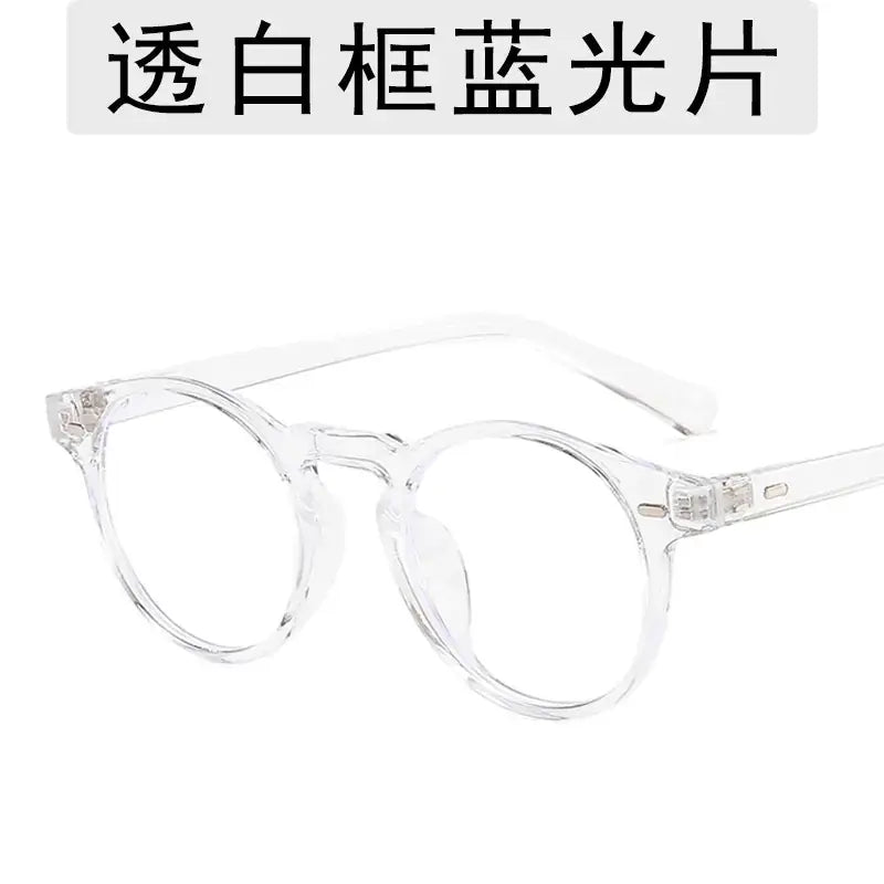 Clear round-framed glasses with transparent lenses and a minimalist design.