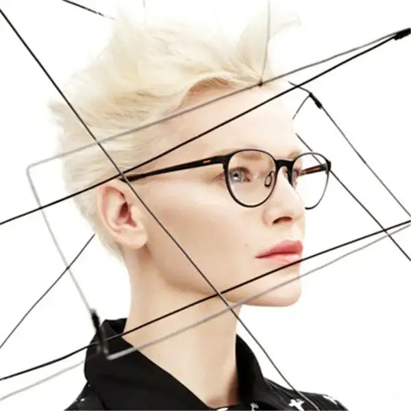 Black round-framed eyeglasses with thin, sleek rims.