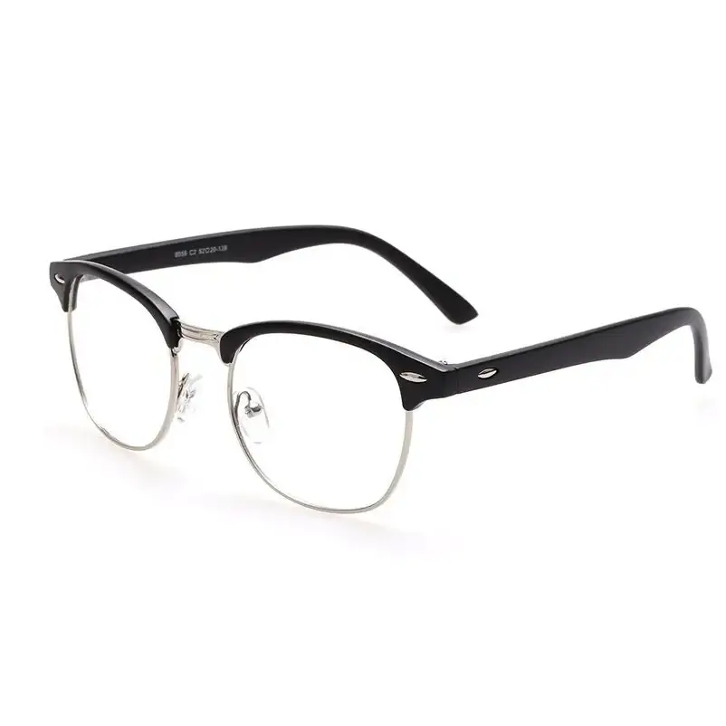 Black and silver half-rim eyeglasses with a classic retro design.