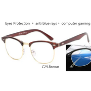 Brown and gold half-rim glasses with anti-blue-ray lenses designed for computer gaming.