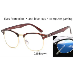 Brown and gold half-rim glasses with anti-blue-ray lenses designed for computer gaming.