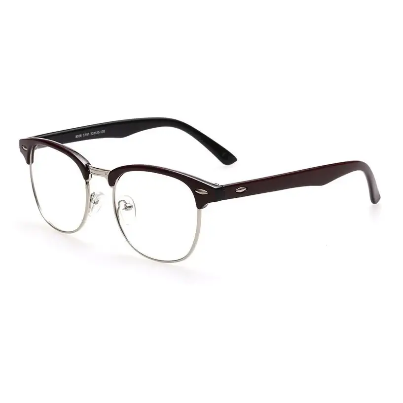 Dark brown acetate half-rim glasses with silver metal detailing and a classic retro design.