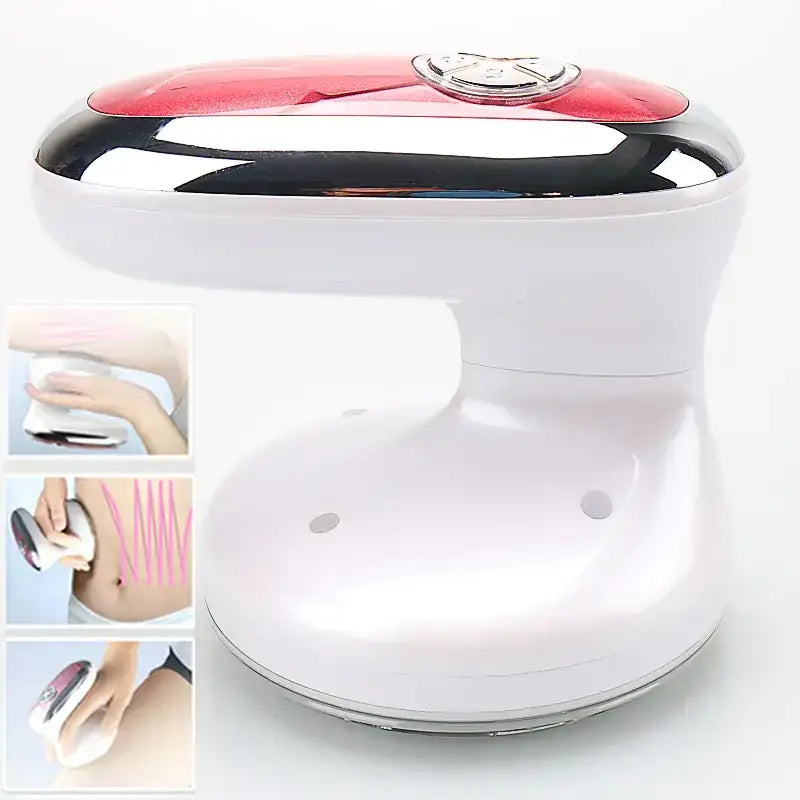 White and red handheld body sculpting device with a glossy chrome accent.