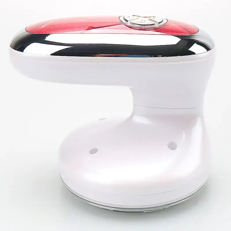 White and red nail care device with a glossy chrome accent.