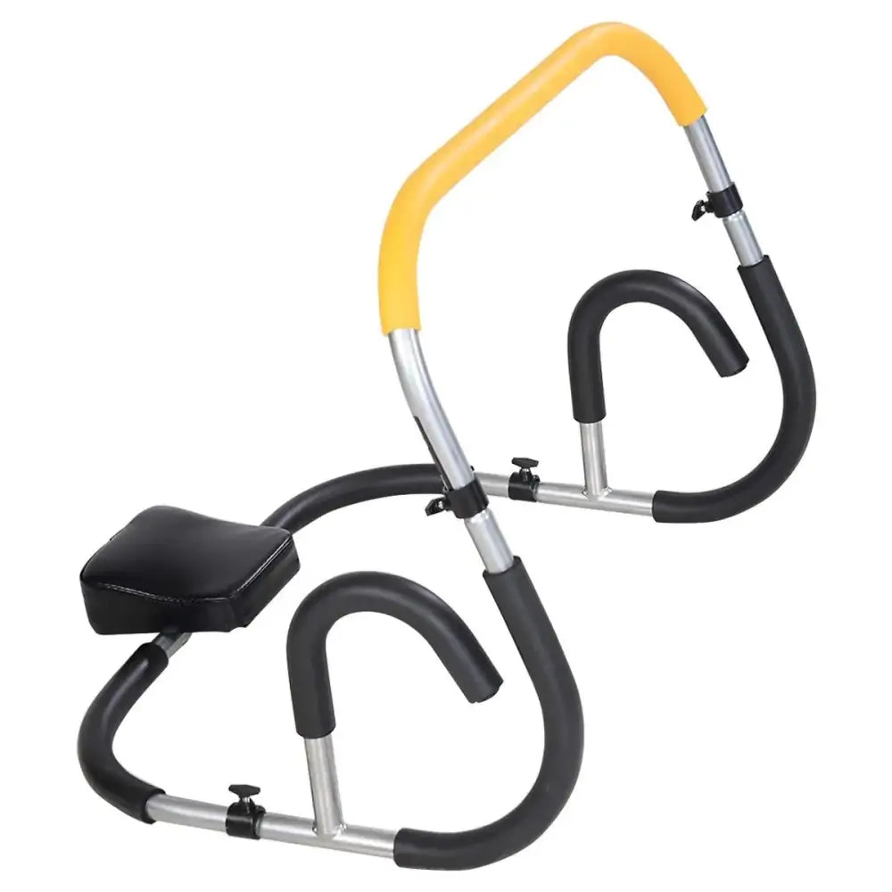Yellow and black adjustable abdominal exercise machine with padded seat.