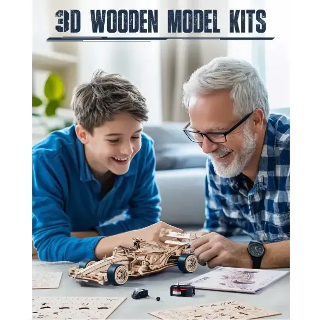 ROBOTIME LK505 3D Wooden Racing Car Puzzle – Mechanical Engine Model Kit