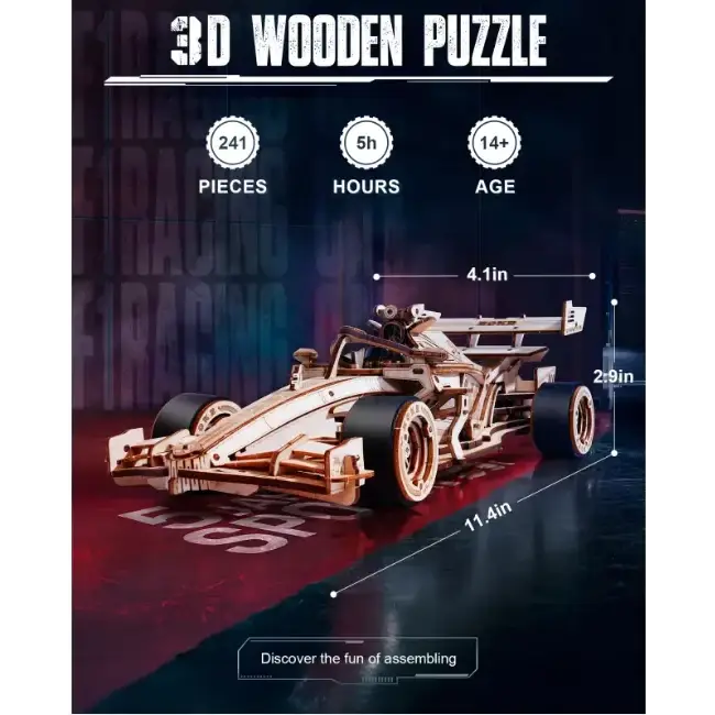 ROBOTIME LK505 3D Wooden Racing Car Puzzle – Mechanical Engine Model Kit