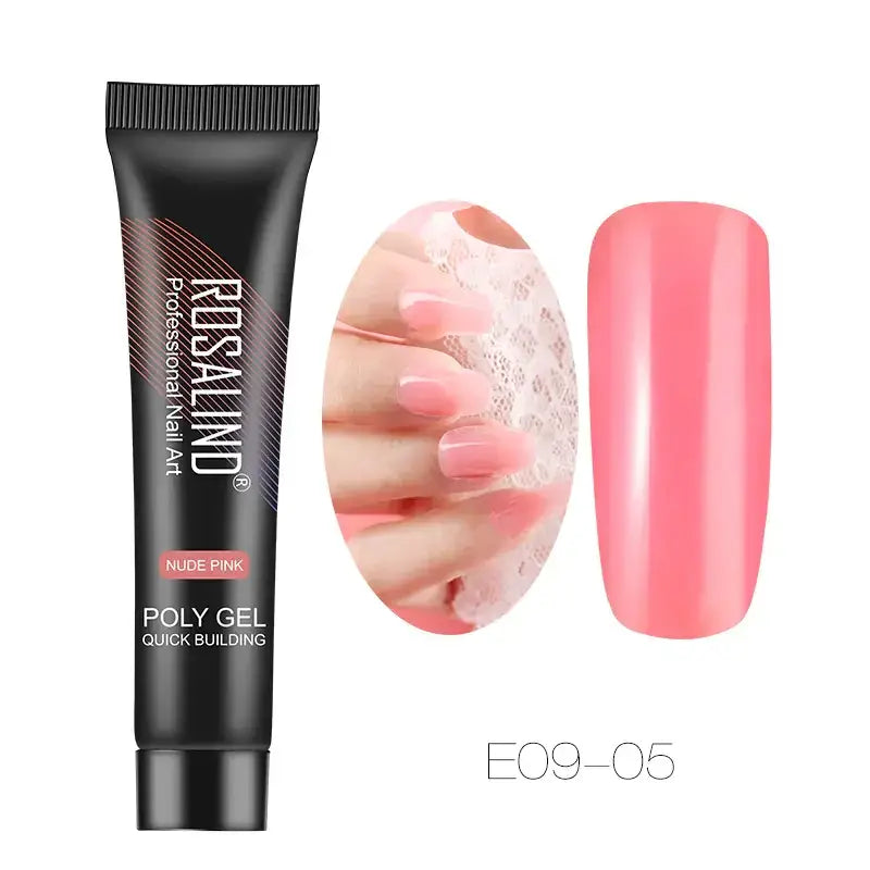 Black tube of rosalind professional nail art poly gel in nude pink shade e09-05.