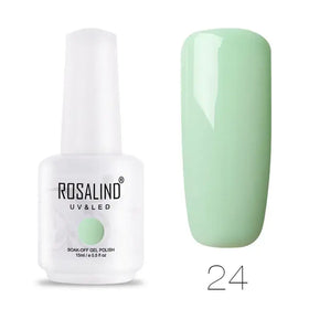 A sleek white bottle of rosalind uv & led soak-off gel polish, featuring a matte finish and labeled with the shade number 24.