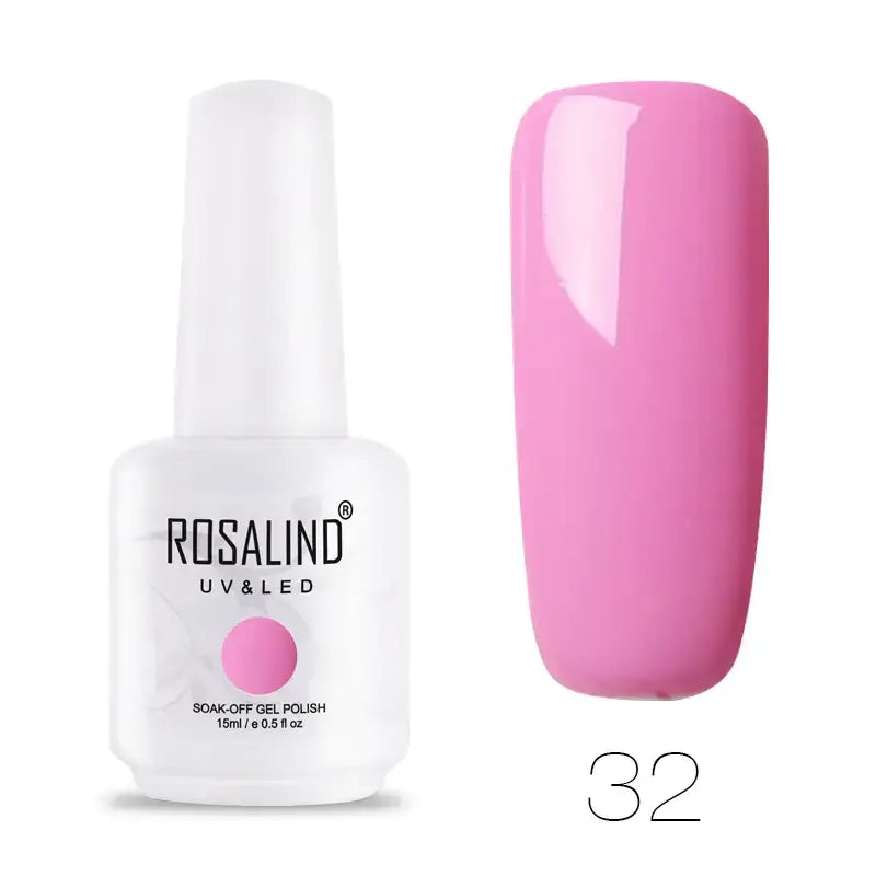 A bottle of rosalind uv & led soak-off gel polish in a soft pink shade, labeled as color 32.