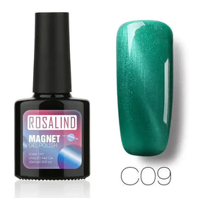 Rosalind magnet gel polish in shade c09, a vibrant teal with shimmering glitter finish.