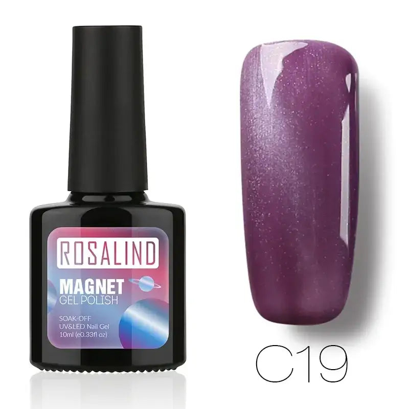 Rosalind magnet gel polish in shade c19, a deep purple with shimmering glitter particles.